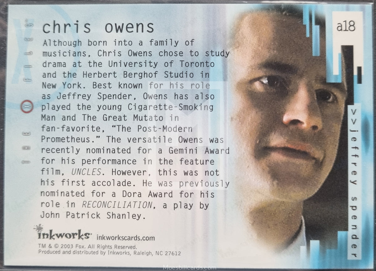 Inkworks X-files Season 9 Chris Owens A18 | Moesbill Trading Card