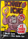 Donkey Kong trading card pack with character illustration and text on a yellow background