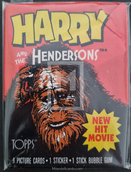 1987 Topps Harry and the Hendersons Sealed Trading Card Wax Pack - 9 Picture Cards - 1 Sticker - 1 Stick of Gum