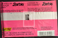 Barbie trading card packaging with pink and white design