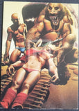 Surreal artwork of a muscular figure with animal-like features, another figure in underwear, and a tank.