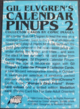 Advertisement for Gil Elvgren's Calendar Pinups 2 collector cards by Comic Images on a blue background.