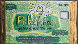 Trading card pack for 'Pukey-mon' with cartoon character and text on green background