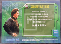 2002 Stictly Ink Doctor Who Definitive Series 3 Autograph Trading Card AU9 Marco Polo Mark Eden Back