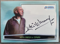 Trading card featuring Keith Marsh as Conway with autograph, 'Big Screen Doctor Who' branding, and a blue gradient background.