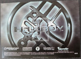 Hellboy logo on a metallic background with branding information.