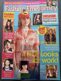 Vintage magazine cover titled 'Fashion Emergency' with a woman in a red dress and hat.