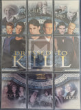 Collection of trading cards featuring characters from a TV show, with 'Dressed to Kill' prominently displayed.
