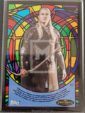Trading card featuring a character from 'The Lord of the Rings' with a colorful stained glass border.