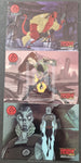Three Hellboy action figures in packaging with character illustrations on a gray background.