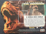 Movie poster or promotional card with a dinosaur and text about 'Journey to the Center of the Earth' 3D