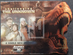 Trading card featuring characters from 'Journey to the Center of the Earth' with a dinosaur and promotional text.