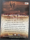 Promotional card for 'Journey to the Center of the Earth 3D' featuring a Gigantosaurus and text about the movie.