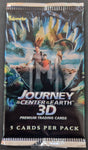 Trading card pack for 'Journey to the Center of the Earth' with characters and dinosaurs on the cover.