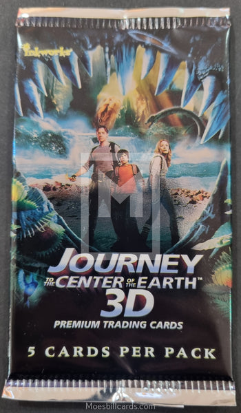 Trading card pack for 'Journey to the Center of the Earth' with characters and dinosaurs on the cover.