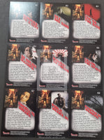 Collection of horror-themed trading cards with images and text on a black background