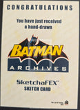 Batman Archives SketchaFEX card with congratulatory text on a beige background