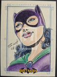 Cartoon-style illustration of a character in a purple mask and green costume with 'Batman' branding.