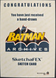 Batman Archives SketchaFEX sketch card with congratulatory text on a beige background