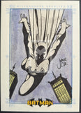 Comic book-style illustration of a superhero in flight with 'Batman' branding.