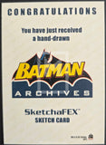 Batman SketchaFEX Sketch Card with congratulatory text on a beige background
