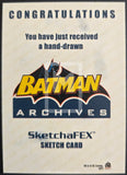 Batman Archives SketchaFEX Sketch Card with congratulatory text on a beige background