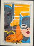 Comic book-style illustration of Batman and Batgirl with a signature and text at the top.