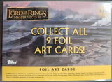 Topps Lord of the Rings Masterpieces II foil art cards packaging with mountain landscape illustration.