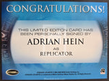 Limited edition card congratulating Adrian Hein for signing as Replicator with SciFiCard.com branding.