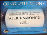 Signed card Patrick Sabongui as Kanaan with a blue border and text.