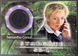 Stargate SG-1 trading card featuring Samantha Carter on a green and purple background