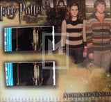 Two people standing next to each other with 'Harry Potter' branding and movie reel graphics.