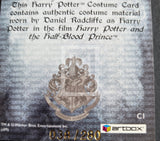Harry Potter costume card with text and Hogwarts crest on a blue background