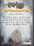 Harry Potter costume card with text and Hogwarts crest