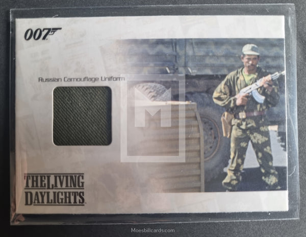 2011 Rittenhouse Archives James Bond Mission Logs Costume Relic Trading Card JBR25 Russian Camouflage Uniform 70/875 Front
