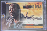 Trading card featuring Lennie James as Morgan from 'The Walking Dead' with autograph and branding details.