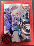 2014_Rittenhouse_archives_Marvel_Comics_Universe_2014_INsert_Trading_Card_Greatest_Battles_Captain_America_Red_Parallel_Expansion_Hawkeye_108_Front