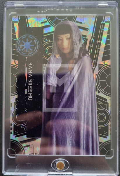2015 Topps Star Wars High Tek Base Trading Card 49 Bai Ling as Bana Breemu Black Galactic Diffractors Parallel Form 1 Pattern 3 Rebel Alliance Hoth Tactical Screen Front