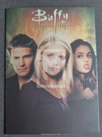 Promotional card for 'Buffy the Vampire Slayer' featuring three characters.