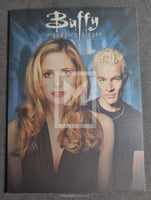 Trading card featuring two characters from 'Buffy the Vampire Slayer' with a blue gradient background.