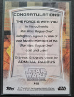 2017 Topps Star Wars Rogue One Series 2 Autograph Trading Card A-SS Stephen Stanton Admiral Raddus Back