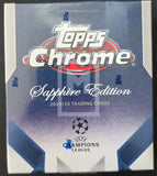 Topps Chrome Sapphire Edition 2019/20 trading cards packaging with UEFA Champions League logo.