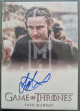 Trading card of Faye Marsay from 'Game of Thrones' with signature and logo.