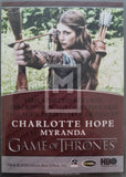 2020 Rittenhouse Archives Game of Thrones GOT The Complete Autograph Trading Card Inscription Charlotte Hope as Myranda Back