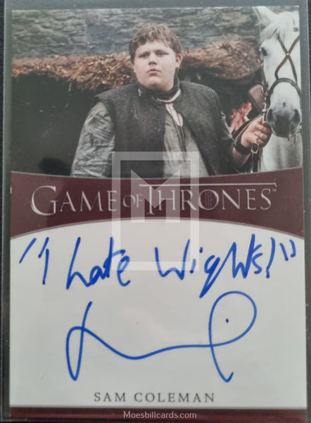 2020 Rittenhouse Archives Game of Thrones GOT The Complete Autograph Trading Card Inscription Sam Coleman as Young Hodor I hate Wights Front