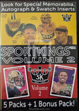 Sportkings Volume 2 trading card pack with images of sports figures and branding.