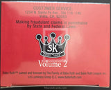 Red card with Babe Ruth logo and text about customer service and laws, featuring a crown emblem.