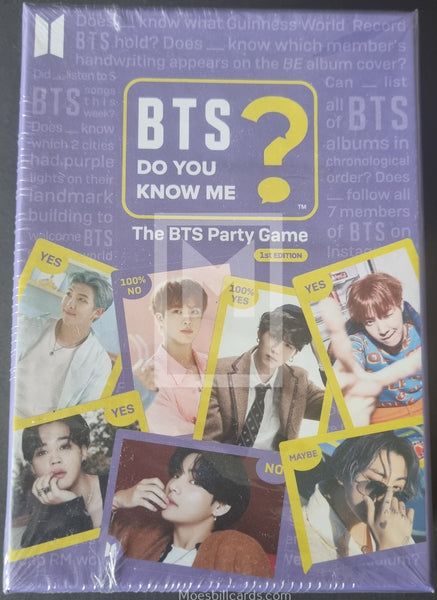 BTS party game packaging with character images and text