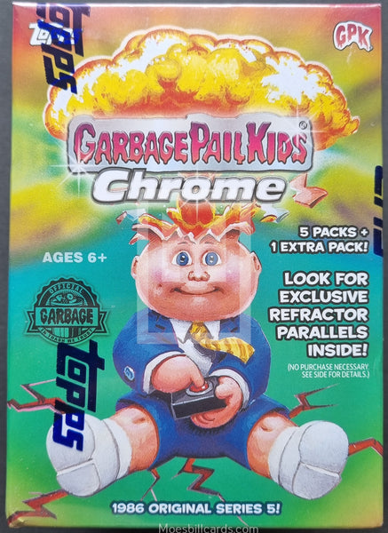 Garbage Pail Kids Chrome trading card pack with colorful design and character illustration.