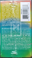 Back of a trading card packaging with colorful design and text.
